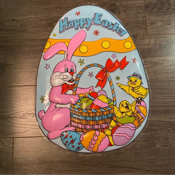 Vintage Easter decor Wall hanging 3D large Bunny rabbit chicks Easter egg - Picture 1 of 6